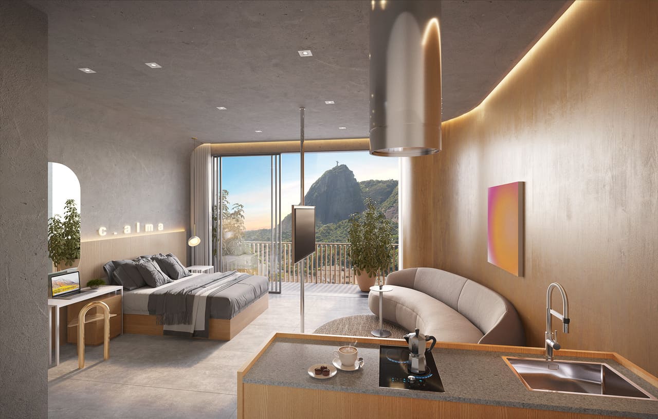 Apartamento Loft com vista para o Pão de Açucar, cartão postal na Zona Sul do Rio de Janeiro